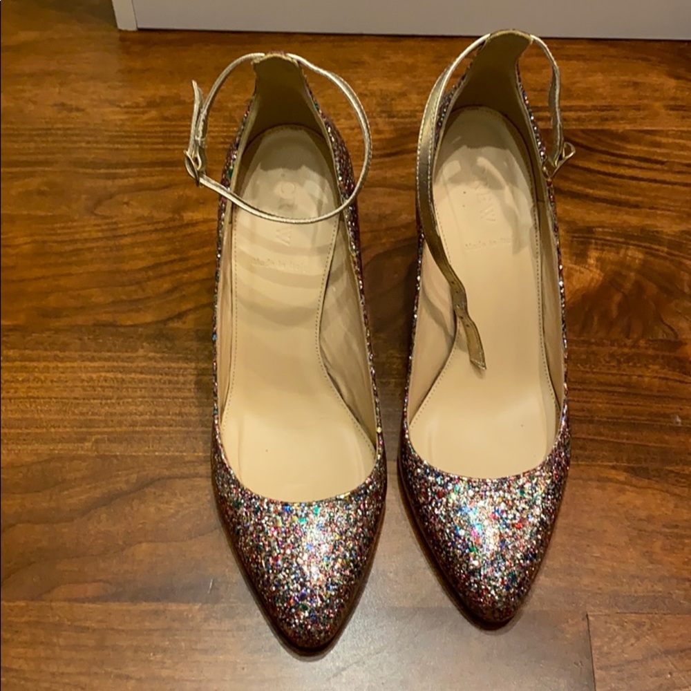 J. Crew multi glitter ankle strap pump